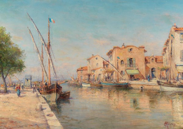 Main Product Photo of A sunny day in a harbour city Painting by Charles Malfroy