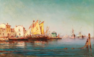 Ships in the Harbour by Charles Malfroy Oil Painting