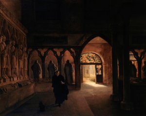 La salle des sculptures du XIVe siecle au musee des Monuments francais by Charles Marie Bouton Oil Painting