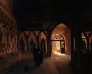La salle des sculptures du XIVe siecle au musee des Monuments francais by Charles Marie Bouton Oil Painting