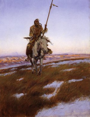 A Cree Indian Oil painting by Charles Marion Russell