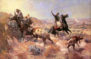 A Serious Predicament by Charles Marion Russell - Oil Painting Reproduction