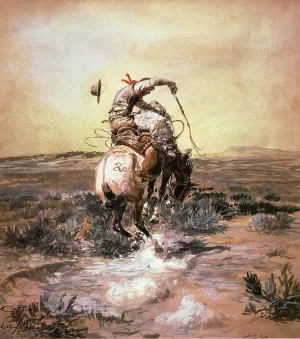 A Slick Rider by Charles Marion Russell - Oil Painting Reproduction