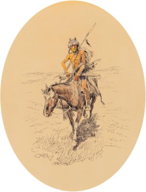 Assiniboine Warrior by Charles Marion Russell Oil Painting
