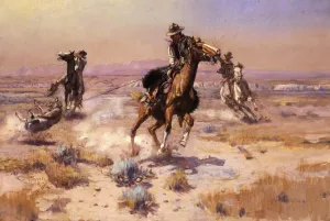 At Rope's End by Charles Marion Russell - Oil Painting Reproduction