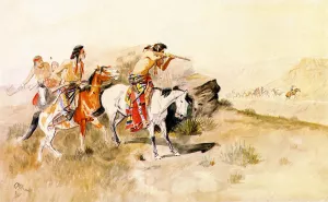 Attack on Muleteers by Charles Marion Russell - Oil Painting Reproduction