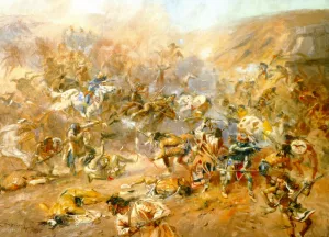 Battle of Belly River by Charles Marion Russell - Oil Painting Reproduction