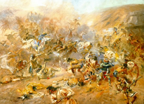 Battle of Belly River by Charles Marion Russell - Hand-Painted Oil Painting Reproduction