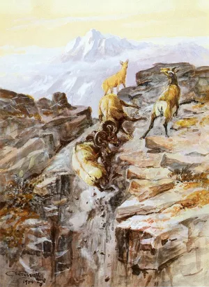 Big Horn Sheep by Charles Marion Russell - Oil Painting Reproduction