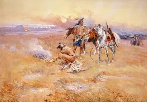 Blackfeet Burning Crow Buffalo Range by Charles Marion Russell - Oil Painting Reproduction