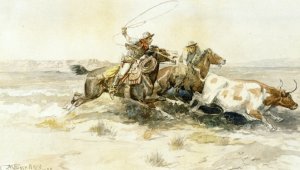 Bronk in a Cow Camp by Charles Marion Russell Oil Painting