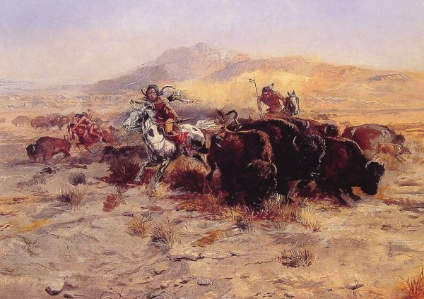 Buffalo Hunt by Charles Marion Russell - Hand-Painted Oil Painting Reproduction