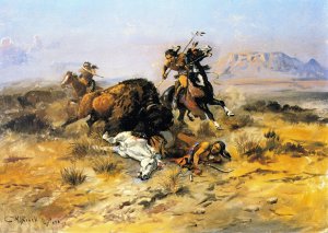 Buffalo Hunt by Charles Marion Russell Oil Painting