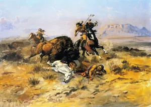 Buffalo Hunt by Charles Marion Russell - Oil Painting Reproduction