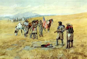 Captain Lewis Meeting the Shoshones by Charles Marion Russell - Oil Painting Reproduction
