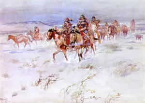 Crees Coming in to Trade by Charles Marion Russell - Oil Painting Reproduction