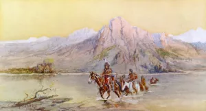 Crossing the Missouri, #1 by Charles Marion Russell - Oil Painting Reproduction