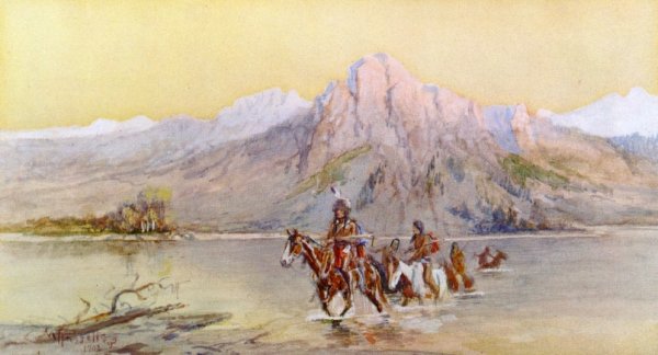 Crossing the Missouri, #1 by Charles Marion Russell - Hand-Painted Oil Painting Reproduction
