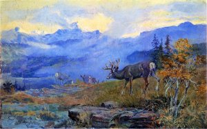 Deer Grazing by Charles Marion Russell Oil Painting