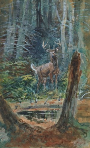 Deer In The Dell by Charles Marion Russell Oil Painting