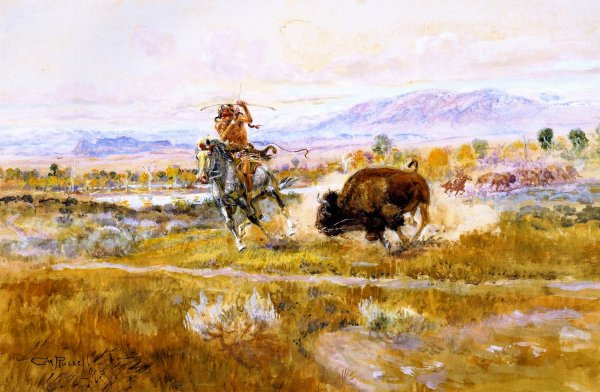 Fighting Meat by Charles Marion Russell - Hand-Painted Oil Painting Reproduction