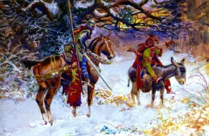 Fool and the Knight by Charles Marion Russell - Oil Painting Reproduction