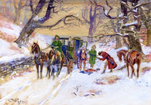 Holdup on the Boston Road by Charles Marion Russell - Hand-Painted Oil Painting Reproduction