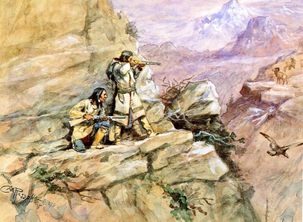 Main Product Photo of Hunting Big Horn Sheep Painting by Charles Marion Russell