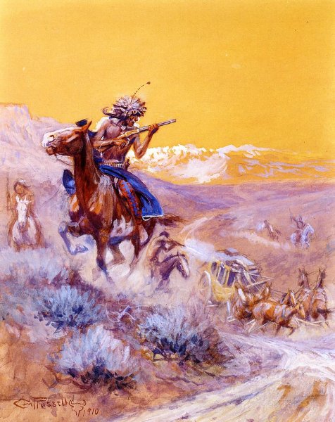 Indian Attack by Charles Marion Russell - Hand-Painted Oil Painting Reproduction