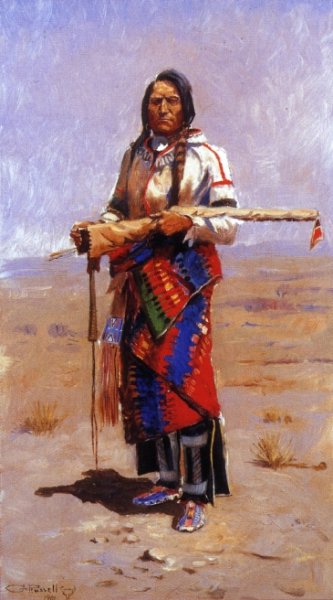 Indian Buck by Charles Marion Russell - Hand-Painted Oil Painting Reproduction