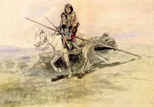 Indian on Horseback with a Child painting by Charles Marion Russell