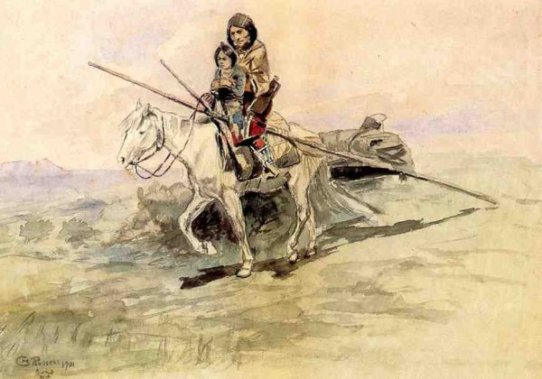 Indian on Horseback with a Child