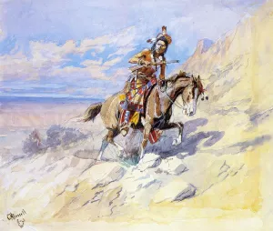 Indian on Horseback by Charles Marion Russell - Oil Painting Reproduction