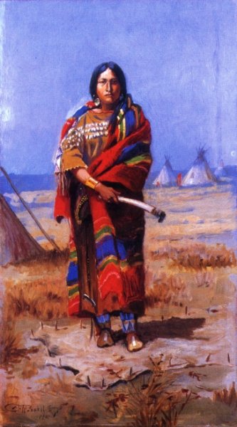 Indian Squaw by Charles Marion Russell - Hand-Painted Oil Painting Reproduction