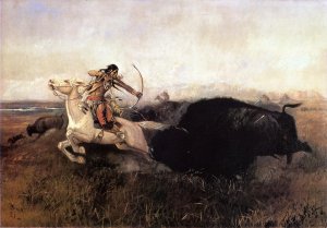 Indians Hunting Buffalo Oil painting by Charles Marion Russell