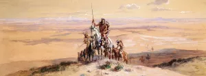 Indians on Plains by Charles Marion Russell - Oil Painting Reproduction