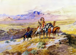 Indians Scouting a Wagon Train by Charles Marion Russell - Oil Painting Reproduction