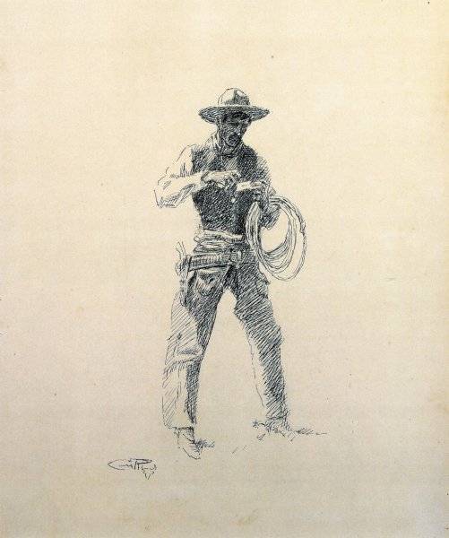 Main Product Photo of Making a Cigarette Painting by Charles Marion Russell