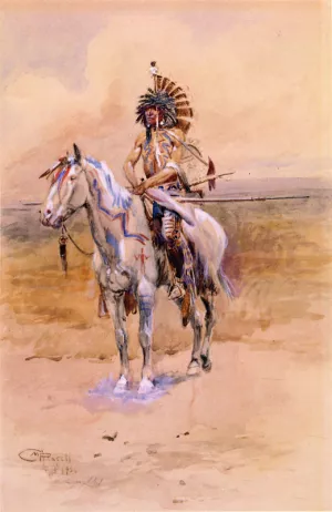 Mandan Warrior by Charles Marion Russell - Oil Painting Reproduction