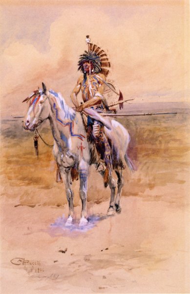 Mandan Warrior by Charles Marion Russell - Hand-Painted Oil Painting Reproduction