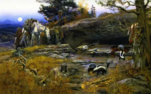 Man's Weapons Are Useless When Nature Goes Armed by Charles Marion Russell Oil Painting