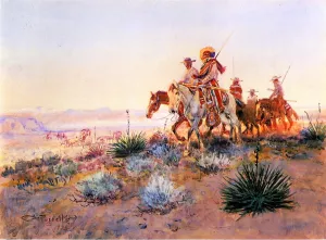 Mexican Buffalo Hunters by Charles Marion Russell - Oil Painting Reproduction