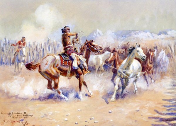 Main Product Photo of Navajo Wild Horse Hunters Painting by Charles Marion Russell