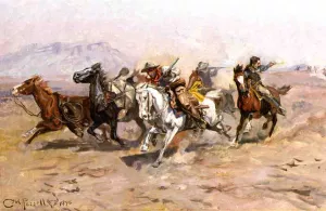 Outnumbered by Charles Marion Russell - Oil Painting Reproduction