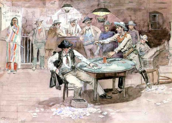 Peaceful Valley Saloon by Charles Marion Russell - Hand-Painted Oil Painting Reproduction