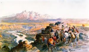 Planning the Attack on the Wagon Train by Charles Marion Russell - Oil Painting Reproduction