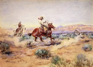 Roping a Wolf by Charles Marion Russell - Oil Painting Reproduction