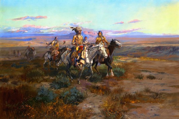 Seeking the Trail Detail by Charles Marion Russell - Hand-Painted Oil Painting Reproduction