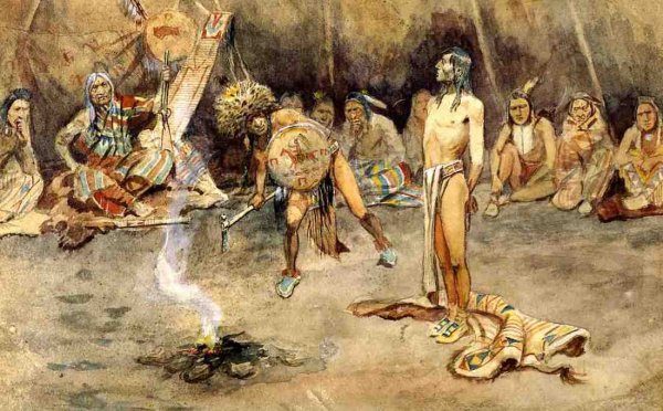 Main Product Photo of Sioux Torturing a Blackfoot Brave Painting by Charles Marion Russell
