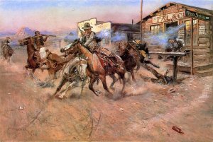 Smoke of a .45 Oil painting by Charles Marion Russell